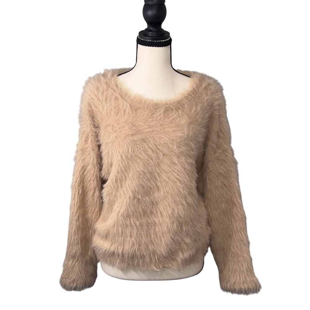 Truth by Republic Shaggy Fuzzy Knit Sweater size S Beige Cozy Y2k - Picture 2 of 10